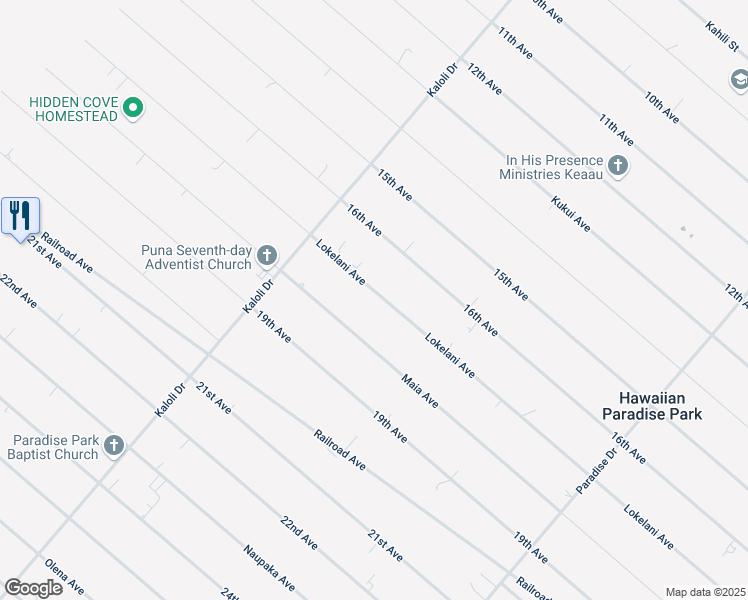 map of restaurants, bars, coffee shops, grocery stores, and more near 15-1590 Lokelani Avenue in Keaau