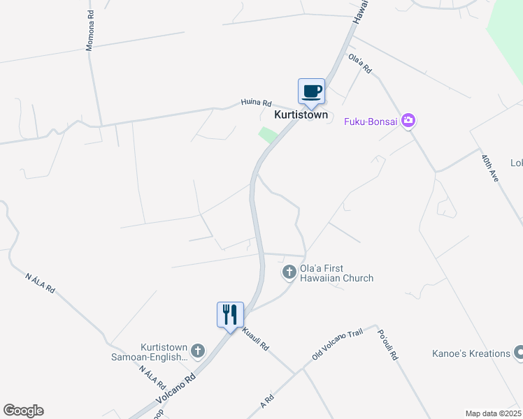 map of restaurants, bars, coffee shops, grocery stores, and more near 17-452 Volcano Road in Keaau
