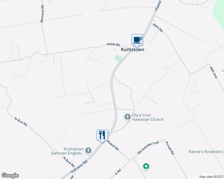 map of restaurants, bars, coffee shops, grocery stores, and more near 17-452 Volcano Road in Keaau
