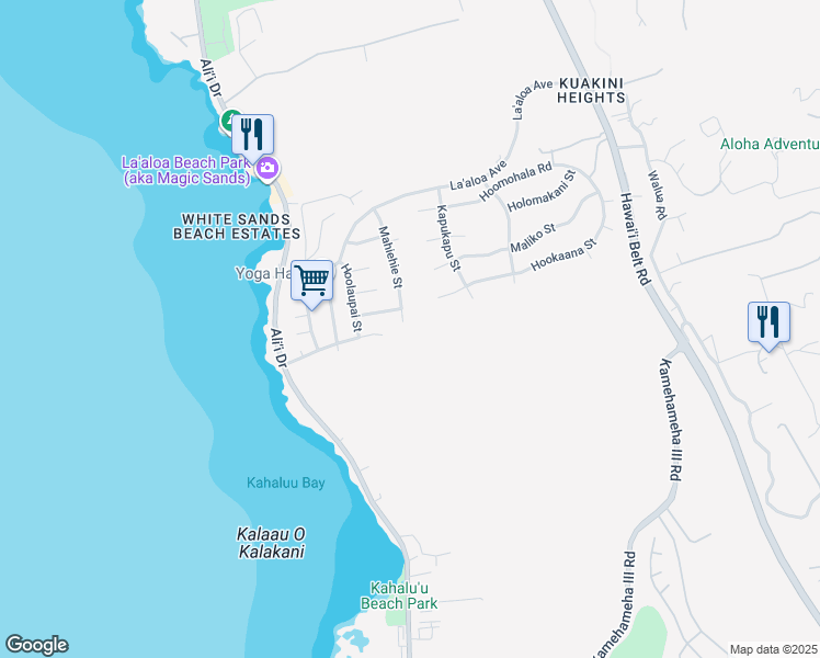 map of restaurants, bars, coffee shops, grocery stores, and more near 77-215 Mahiehie Street in Kailua-Kona