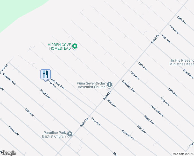 map of restaurants, bars, coffee shops, grocery stores, and more near 15-1490 Maia Avenue in Keaau