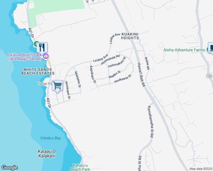 map of restaurants, bars, coffee shops, grocery stores, and more near 77-232 Hookaana Street in Kailua-Kona