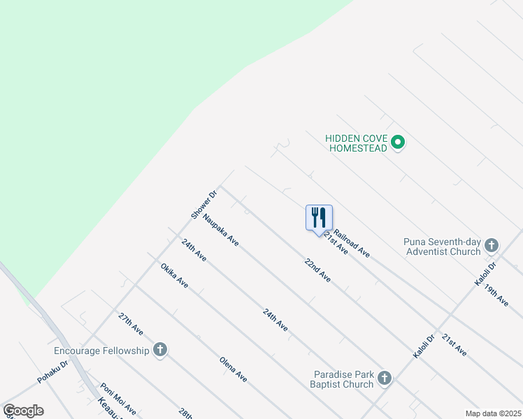 map of restaurants, bars, coffee shops, grocery stores, and more near 15-1146 Railroad Avenue in Keaau