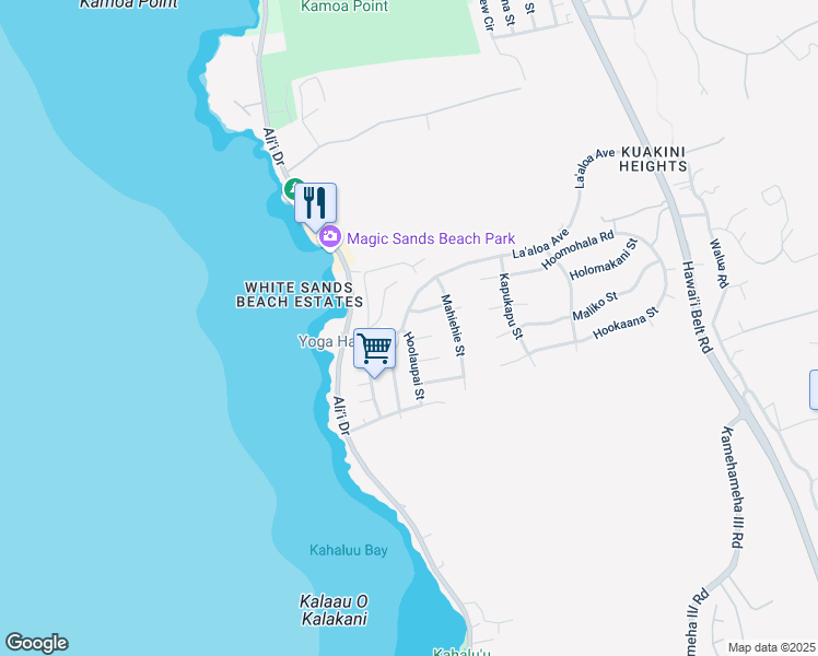 map of restaurants, bars, coffee shops, grocery stores, and more near 77-6523 Hoolaupai Street in Kailua-Kona