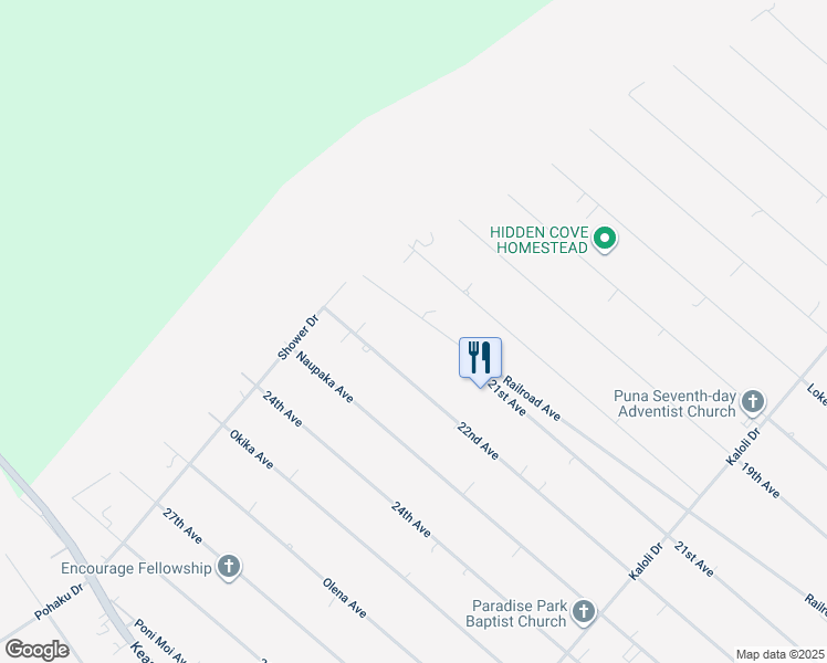 map of restaurants, bars, coffee shops, grocery stores, and more near 15-1146 Railroad Avenue in Keaau