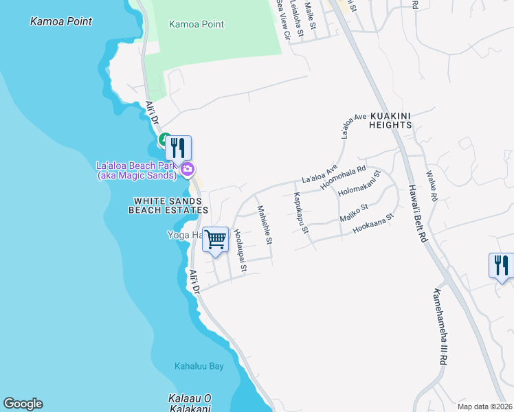 map of restaurants, bars, coffee shops, grocery stores, and more near 77-157 Mahiehie Street in Kailua-Kona