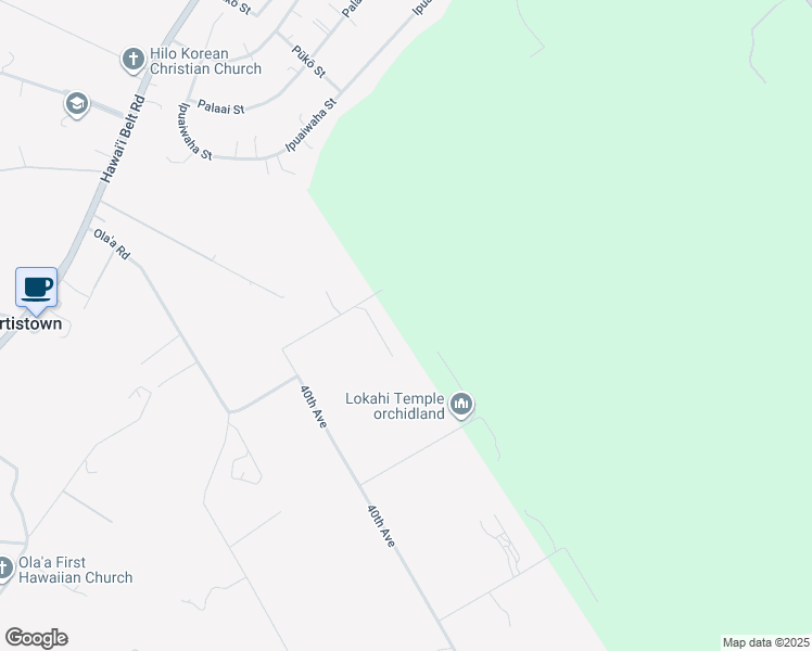 map of restaurants, bars, coffee shops, grocery stores, and more near 16-427 Pualani Street in Hilo