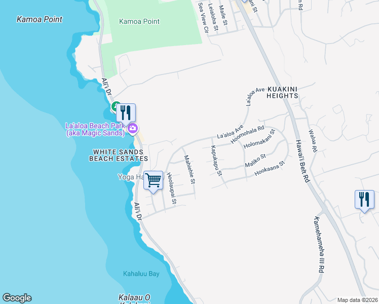 map of restaurants, bars, coffee shops, grocery stores, and more near 77-157 Mahiehie Street in Kailua-Kona