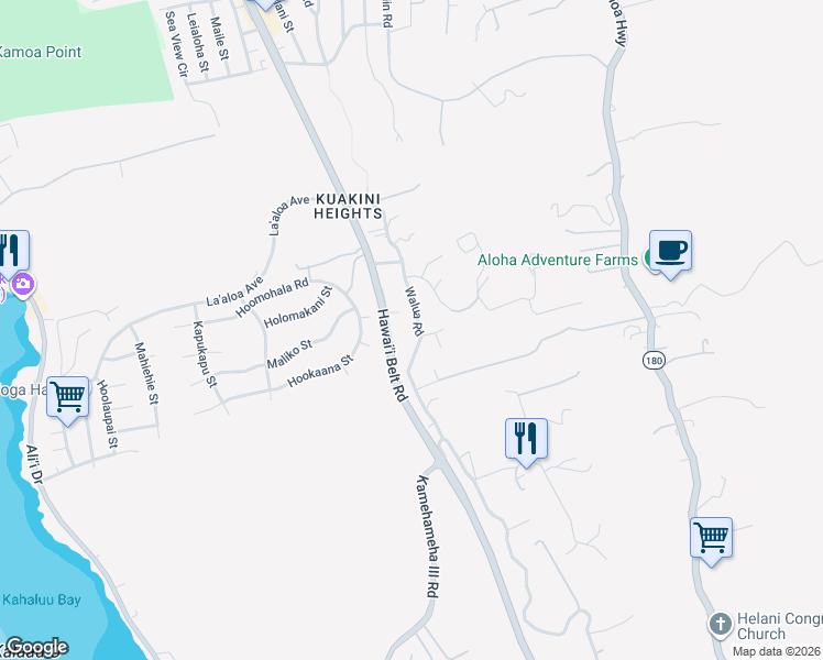 map of restaurants, bars, coffee shops, grocery stores, and more near 77-6672 Walua Road in Kailua-Kona