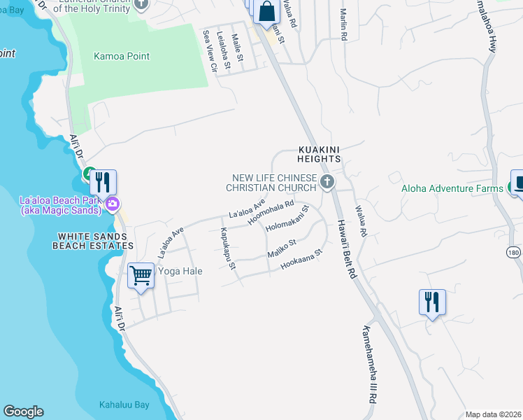 map of restaurants, bars, coffee shops, grocery stores, and more near 77-249 Hoomohala Road in Kailua-Kona