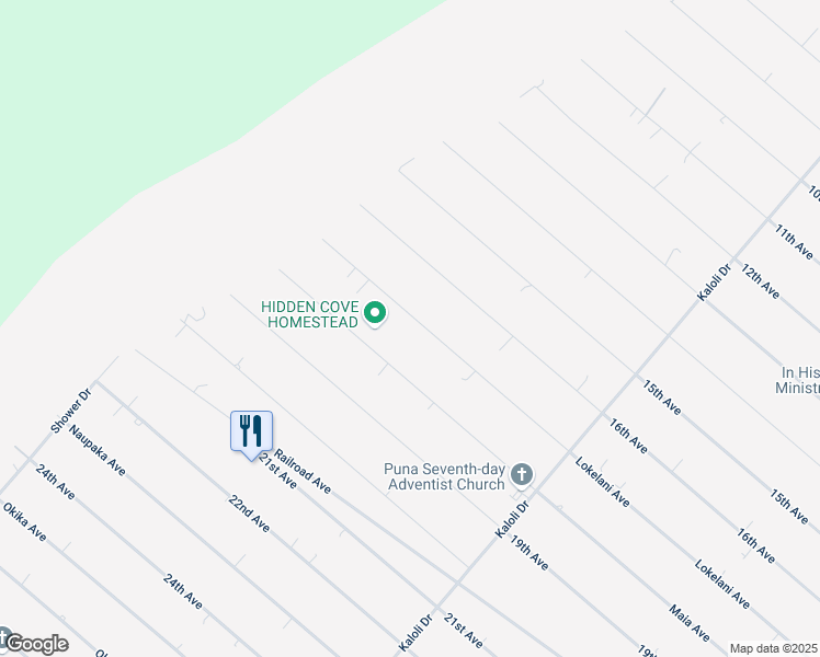 map of restaurants, bars, coffee shops, grocery stores, and more near 15-1424 Lokelani Avenue in Keaau