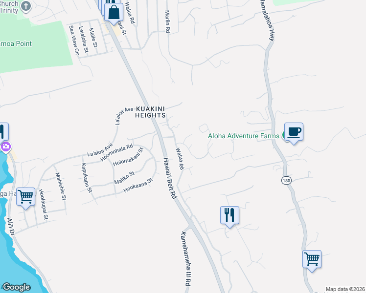 map of restaurants, bars, coffee shops, grocery stores, and more near 77-6653 Walua Road in Kailua-Kona