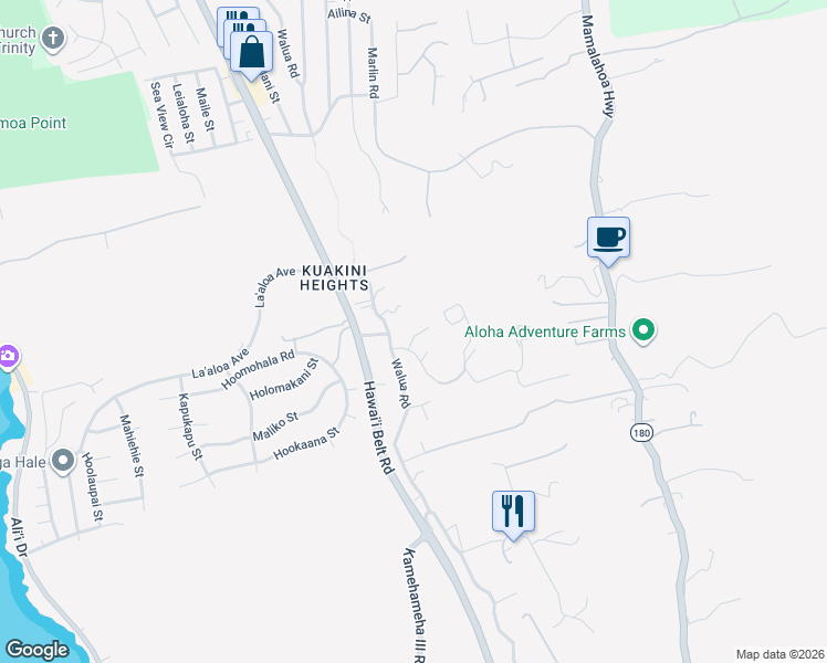 map of restaurants, bars, coffee shops, grocery stores, and more near 77-349 Paulina Place in Kailua-Kona