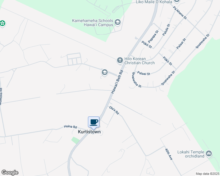 map of restaurants, bars, coffee shops, grocery stores, and more near 17-296 Volcano Road in Keaau