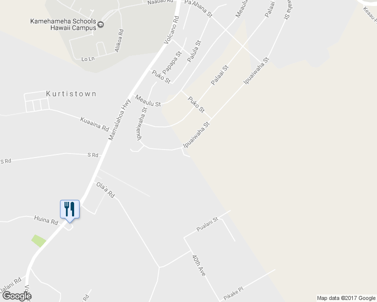 map of restaurants, bars, coffee shops, grocery stores, and more near 17-607 Kapiki Place in Keaau