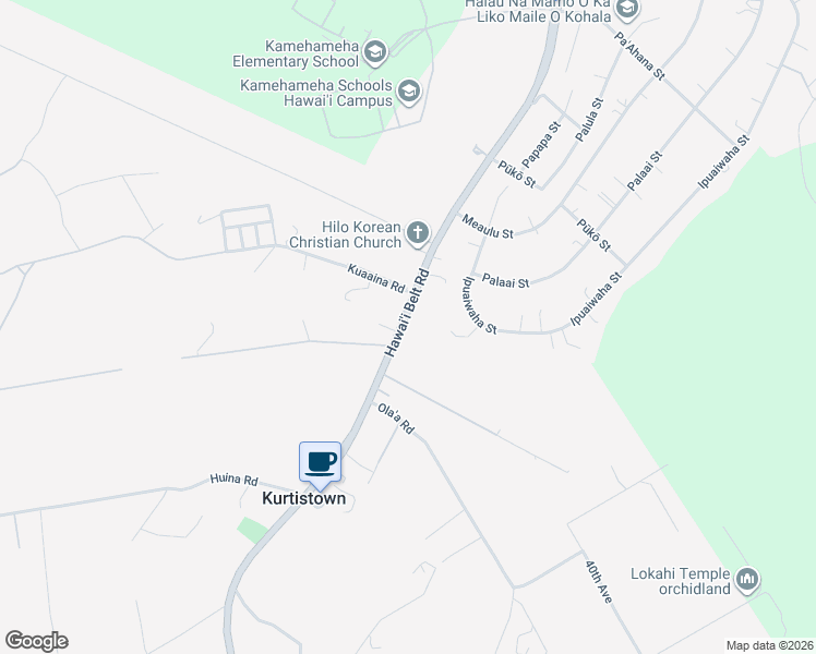 map of restaurants, bars, coffee shops, grocery stores, and more near 17-287 Volcano Road in Keaau