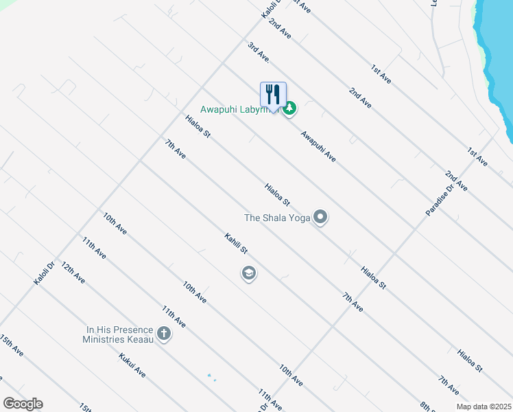 map of restaurants, bars, coffee shops, grocery stores, and more near 15-1633 7th Avenue in Keaau