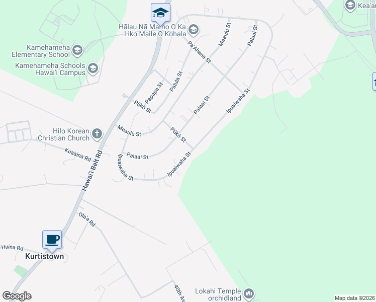 map of restaurants, bars, coffee shops, grocery stores, and more near 17-580 Pūkō Street in Keaau