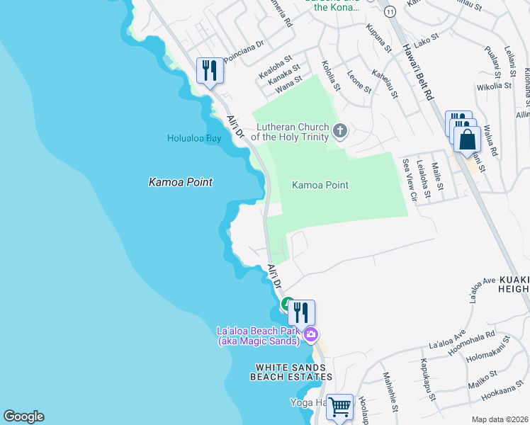 map of restaurants, bars, coffee shops, grocery stores, and more near 77-6346 Ali‘i Drive in Kailua-Kona