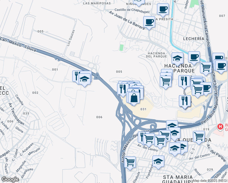 map of restaurants, bars, coffee shops, grocery stores, and more near Carretera México - Toluca in Cuautitlán Izcalli