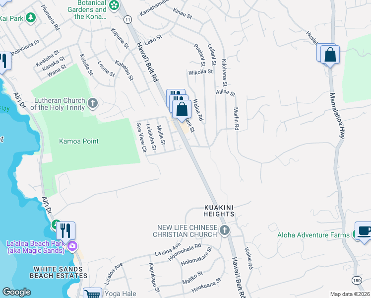map of restaurants, bars, coffee shops, grocery stores, and more near 77-301 Noelani Way in Kailua-Kona