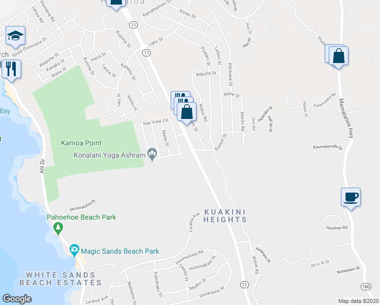 map of restaurants, bars, coffee shops, grocery stores, and more near 77-301 Noelani Way in Kailua-Kona