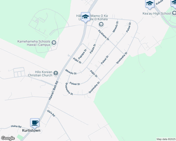 map of restaurants, bars, coffee shops, grocery stores, and more near 17-265 Meaulu Street in Keaau