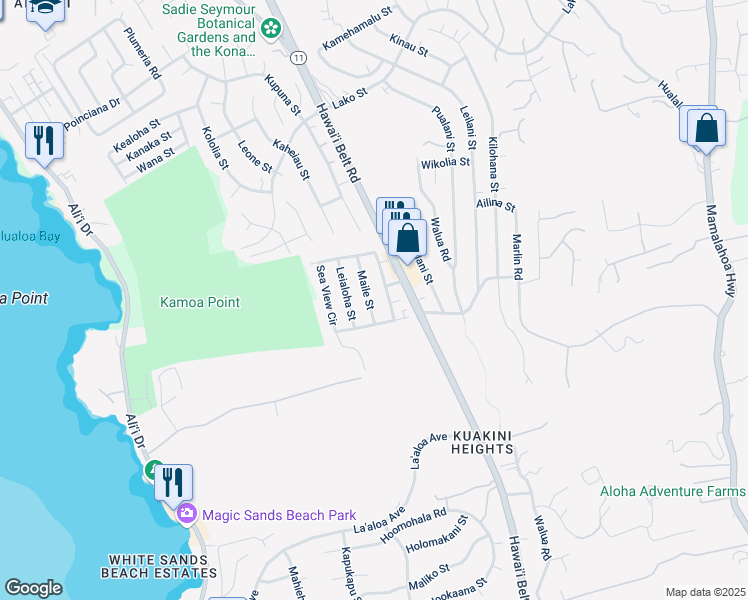 map of restaurants, bars, coffee shops, grocery stores, and more near 77-6503 Maile Street in Kailua-Kona