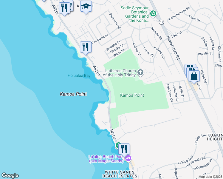 map of restaurants, bars, coffee shops, grocery stores, and more near 77-6325 Ali‘i Drive in Kailua-Kona