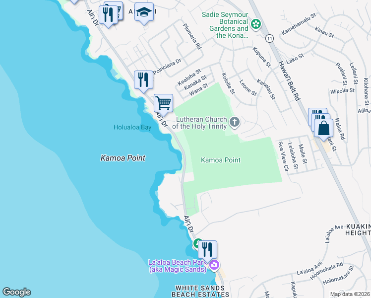 map of restaurants, bars, coffee shops, grocery stores, and more near 77-6293 Ali‘i Drive in Kailua-Kona