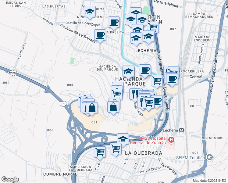 map of restaurants, bars, coffee shops, grocery stores, and more near Avenida Hacienda de la Gavia in Cuautitlán Izcalli
