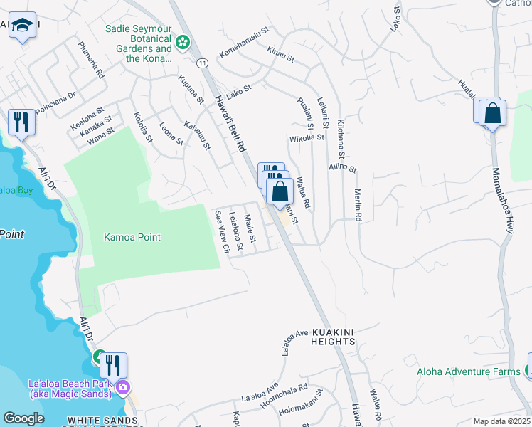 map of restaurants, bars, coffee shops, grocery stores, and more near 77-6419 Kuakini Highway in Kailua-Kona