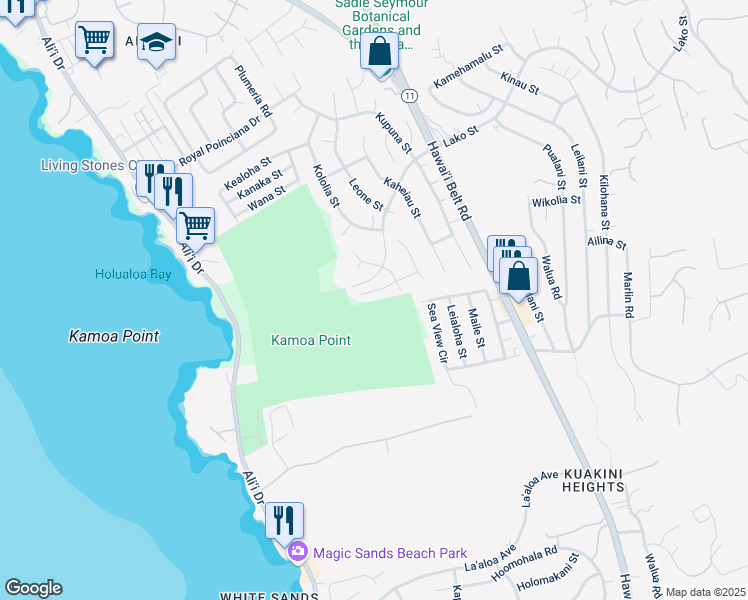 map of restaurants, bars, coffee shops, grocery stores, and more near 77-180 Kekai Place in Kailua-Kona