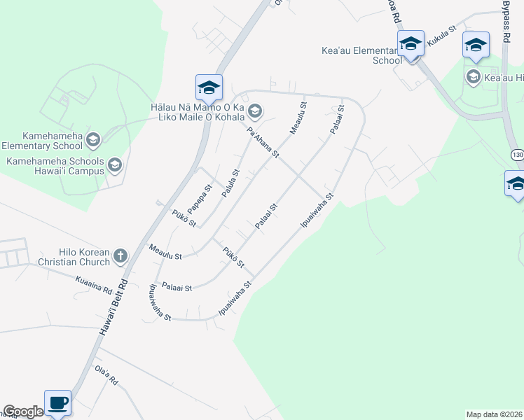 map of restaurants, bars, coffee shops, grocery stores, and more near 17-235 Palaai Street in Keaau