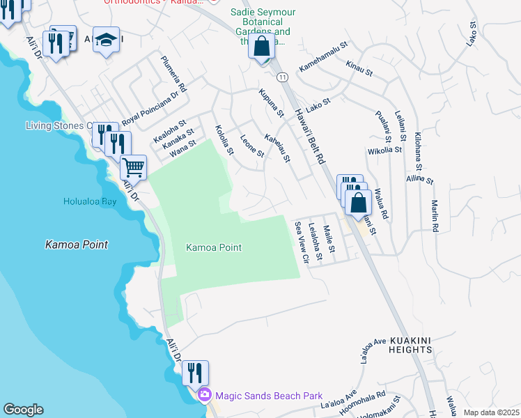 map of restaurants, bars, coffee shops, grocery stores, and more near 77-180 Kekai Place in Kailua-Kona