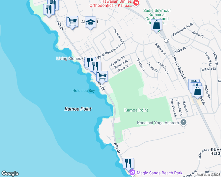 map of restaurants, bars, coffee shops, grocery stores, and more near 76-134 Heʻenalu Road in Kailua-Kona