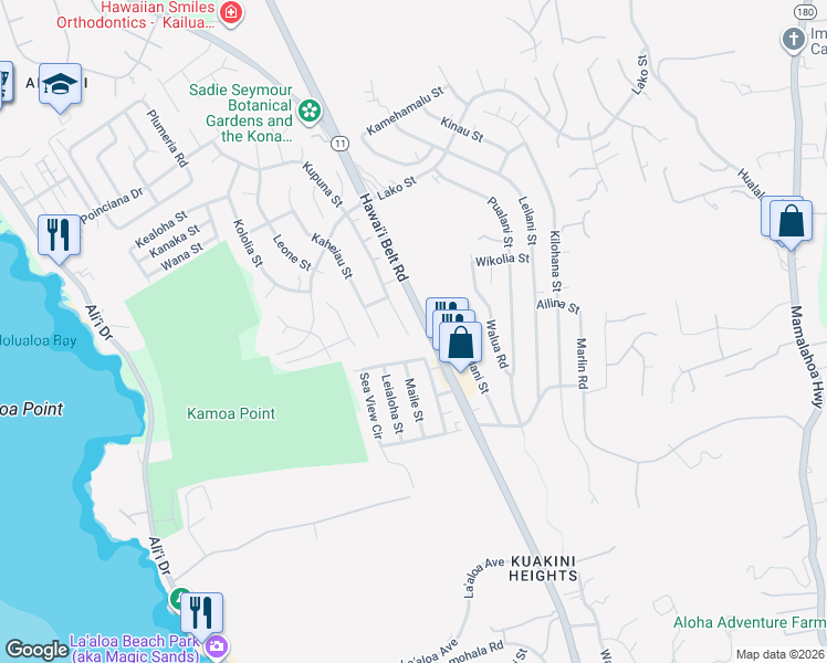 map of restaurants, bars, coffee shops, grocery stores, and more near 77-6389 Kupuna Street in Kailua-Kona