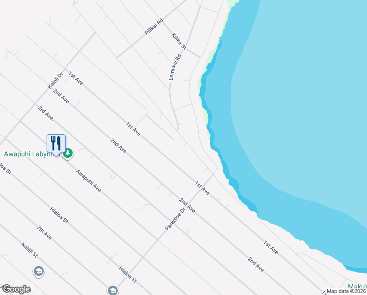 map of restaurants, bars, coffee shops, grocery stores, and more near 15-1672 Beach Road in Keaau