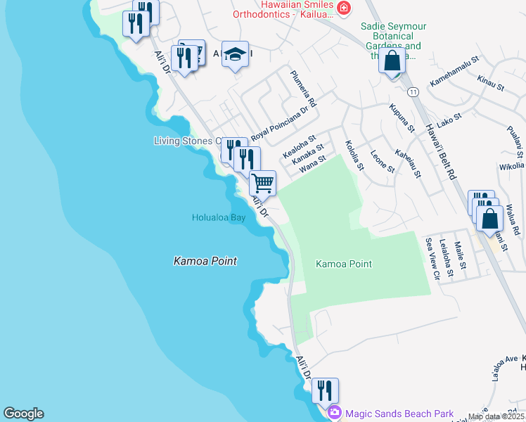 map of restaurants, bars, coffee shops, grocery stores, and more near 76-6265 Ali'i Drive in Kailua-Kona