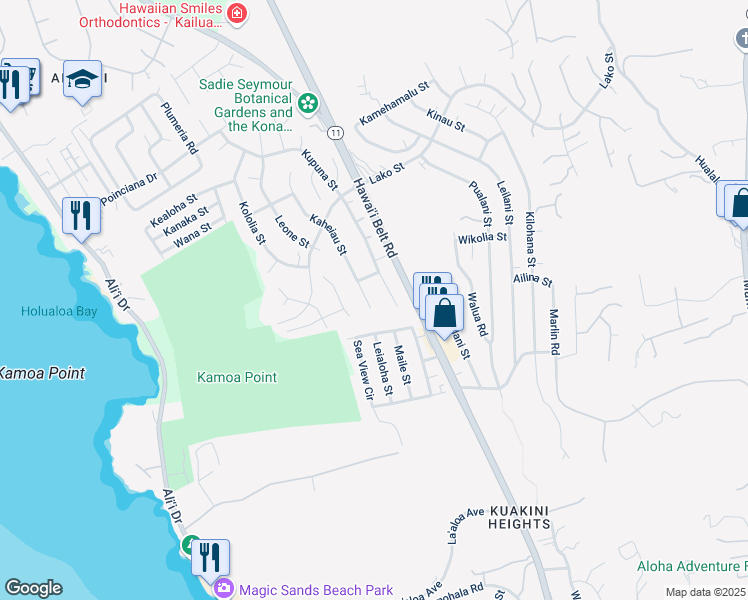map of restaurants, bars, coffee shops, grocery stores, and more near 77-6393 Kaheiau Street in Kailua-Kona