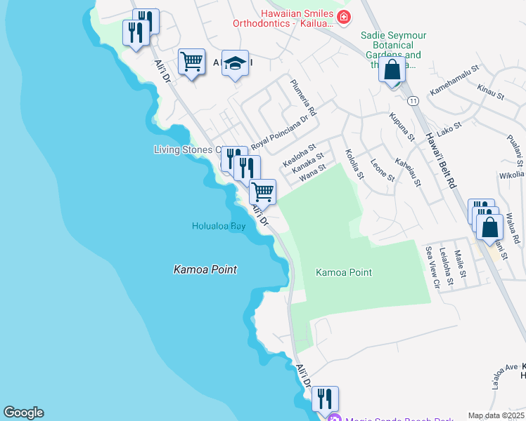 map of restaurants, bars, coffee shops, grocery stores, and more near 76-6271 Alii Drive in Kailua-Kona
