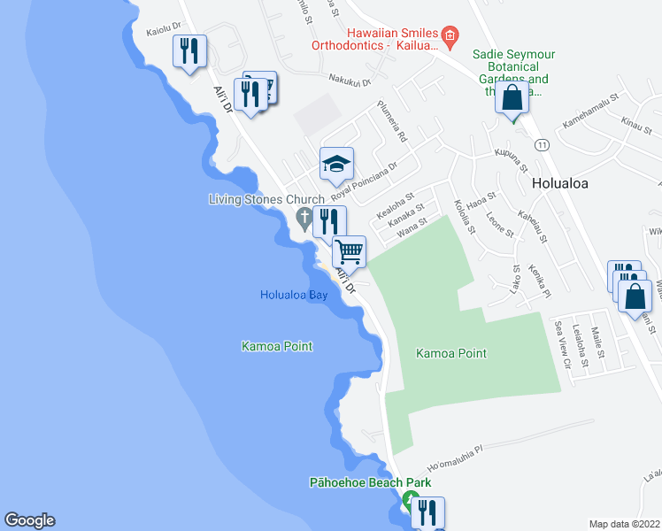 map of restaurants, bars, coffee shops, grocery stores, and more near in Kailua-Kona