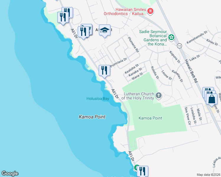 map of restaurants, bars, coffee shops, grocery stores, and more near in Holualoa