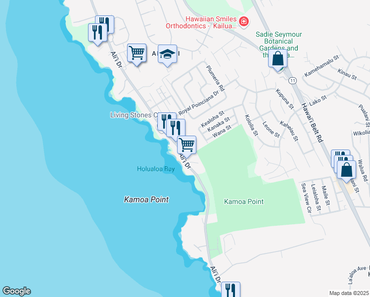 map of restaurants, bars, coffee shops, grocery stores, and more near 76-6251 Ali‘i Drive in Kailua-Kona