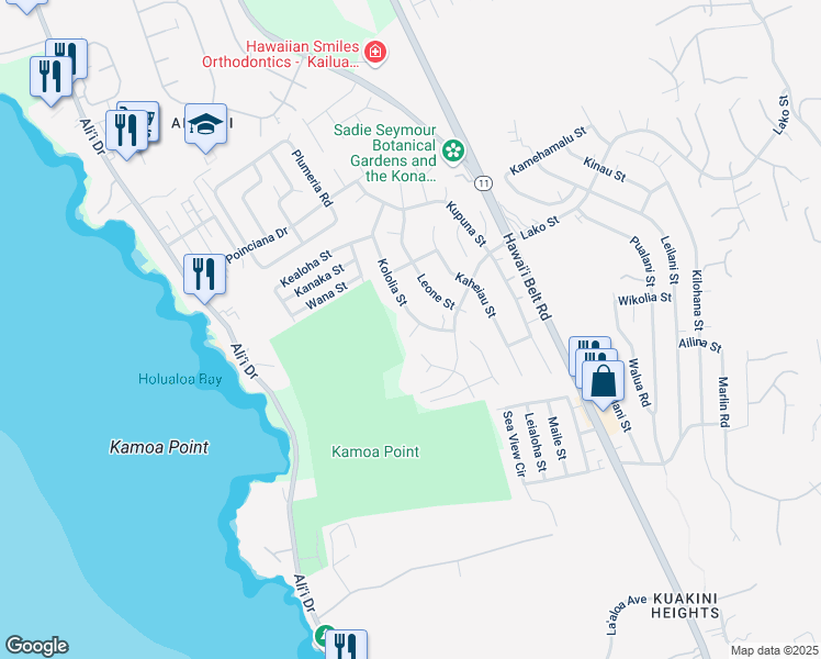 map of restaurants, bars, coffee shops, grocery stores, and more near 76-6342 Kololia Street in Kailua-Kona