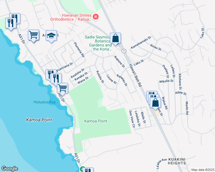 map of restaurants, bars, coffee shops, grocery stores, and more near 76-6342 Kololia Street in Kailua-Kona