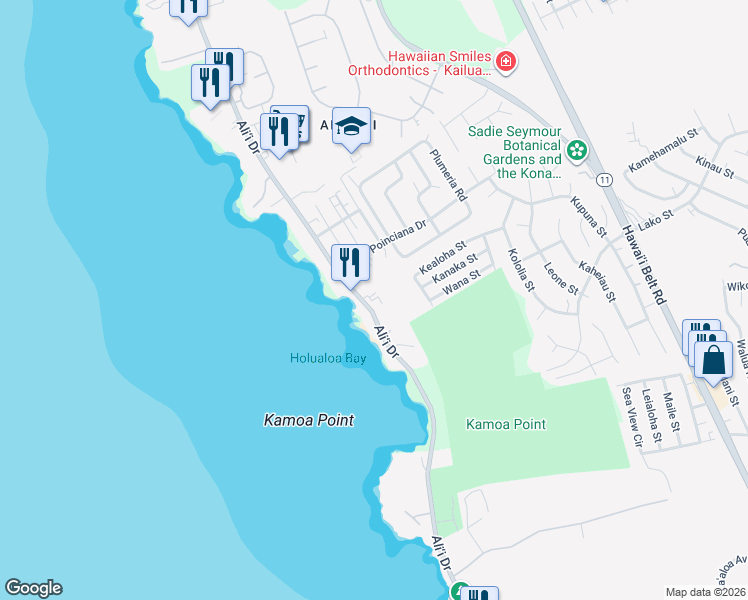 map of restaurants, bars, coffee shops, grocery stores, and more near in Kailua-Kona