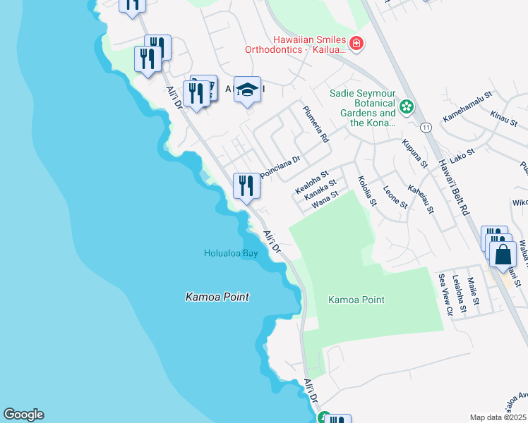 map of restaurants, bars, coffee shops, grocery stores, and more near in Holualoa