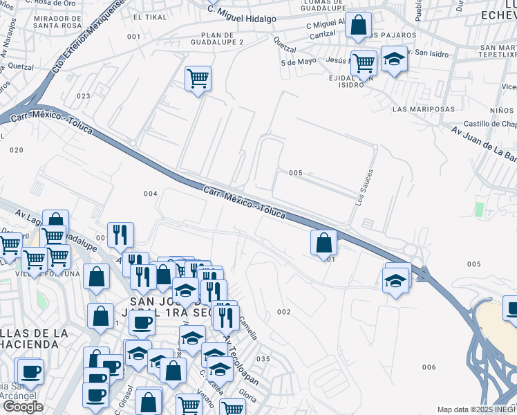 map of restaurants, bars, coffee shops, grocery stores, and more near Carretera México - Toluca in Cuautitlán Izcalli