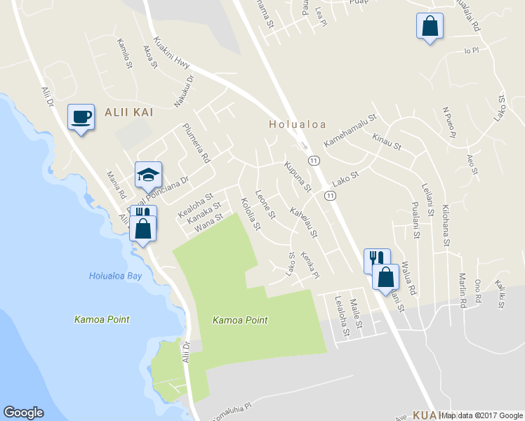 map of restaurants, bars, coffee shops, grocery stores, and more near 76-6320 Leone Street in Kailua-Kona